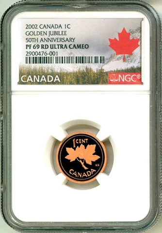 2002 Canada 1c Maple Leaf Golden Jubilee 50th Anniversary NGC PF69 RD UC Cover