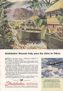 Anuncio impreso vintage Studebaker: Weasels Help Pace the Drive to Tokyo 1945 - Imagen 1 de 1