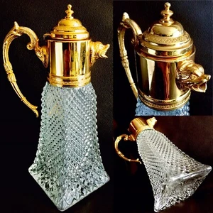 Antique Crystal & Gold Plate Wine or Claret Carafe / Decanter / Pitcher / Jug - Picture 1 of 12