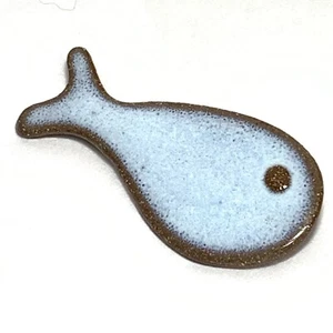 VINTAGE Handcrafted Ceramic Whale Fish PIN Blue Glaze Brown - Picture 1 of 7
