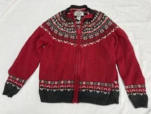 VTG Girls Tiara International Sweater Zip Nordic Style Fair Isle Knit Red Gray - Picture 1 of 3