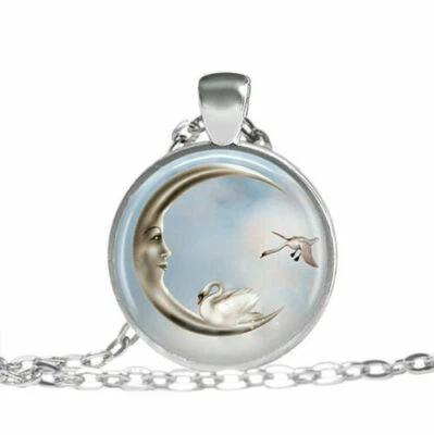 Collar Colgante Plata 20" BLANCO CISNE LUNA MEDIA LUNA PÁJARO CIELO HEMBRA CAJA GRATIS   Foto 1 de 4