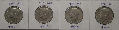 Group of Four JFK Half Dollars from the 1970s - Denver Mint VF Condition Cover