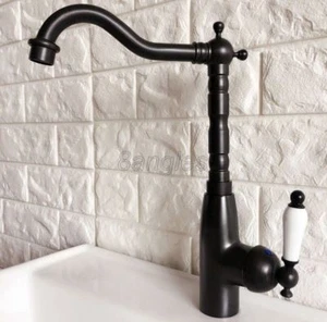 Modern Kitchen Sink Mixer Tap Single Lever Swivel Spout Black Brass Tap Faucet - Picture 1 of 7