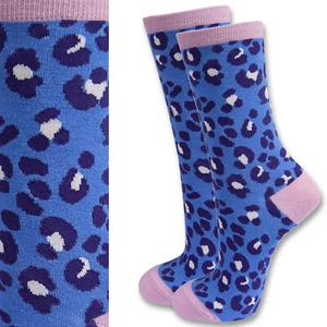 Womens Leopard Animal Print Bamboo Socks Ladies Gift Blue Pink NEW Quality Soft - Picture 1 of 3