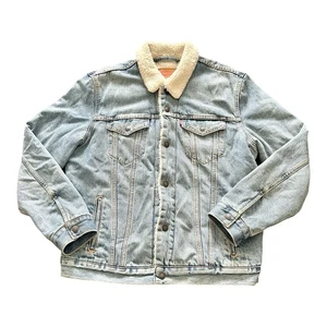 Chaqueta Levis Sherpa Para Hombre Grande Azul Denim Camionero Botón Bolsillo Jean Polar - Imagen 1 de 9