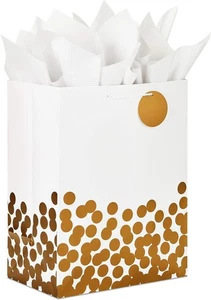 Hallmark 17" Extra Large Gift Bag X-Large (Pack of 1), White and Gold Dots - Picture 1 of 6