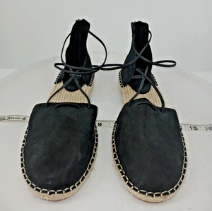 NUOVI sandali espadrillas piatti Eileen Fisher neri scamosciati taglia 13 DB5 - Foto 1 di 10