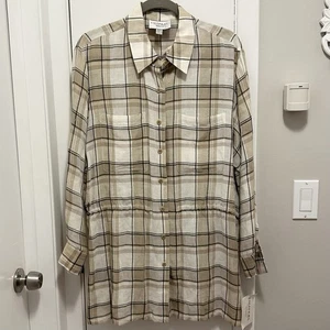 Vintage Emanuel Ungaro Woman Plaid Linen Tunic Shirt Cinch waist Top 16 Gruppo - Picture 1 of 9