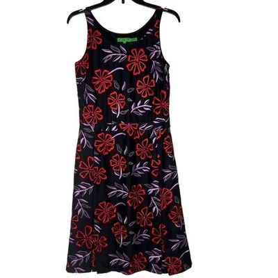 Tibi Women's Floral Embroidered Sleeveless Silk Wool Dress Black Red Purple 4 - Image 1 of 4