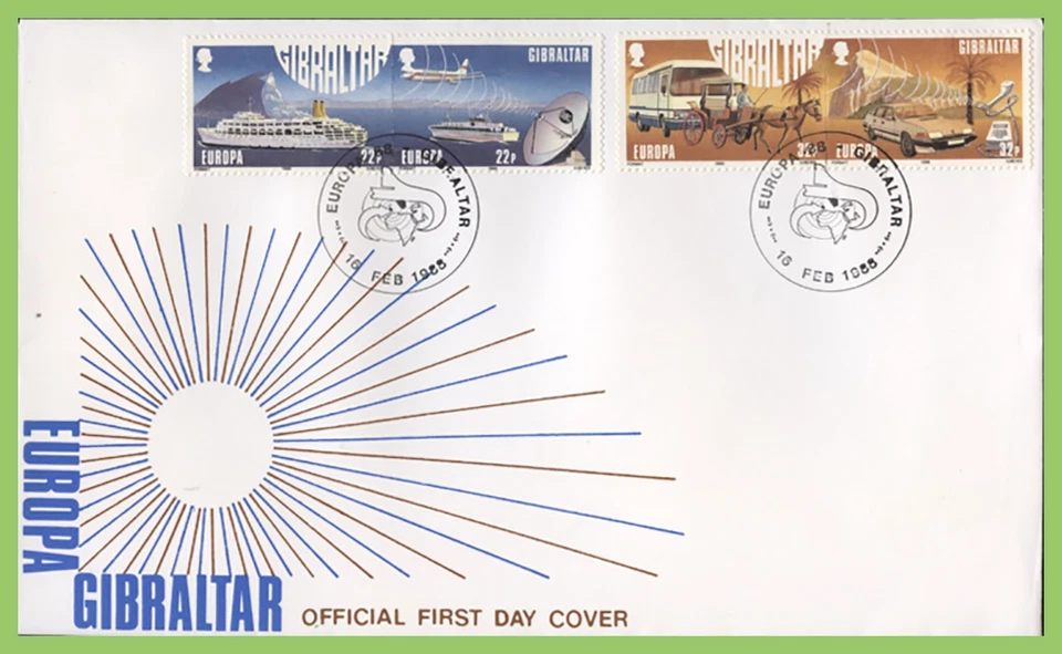 Gibraltar 1988 Europa. Transport and Communications First Day Cover - Image 1 of 1
