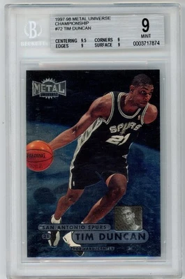 1997-98 Metal Universe TIM DUNCAN RC Rookie Championship #72 SPURS BGS 9 N802 - Image 1 of 3