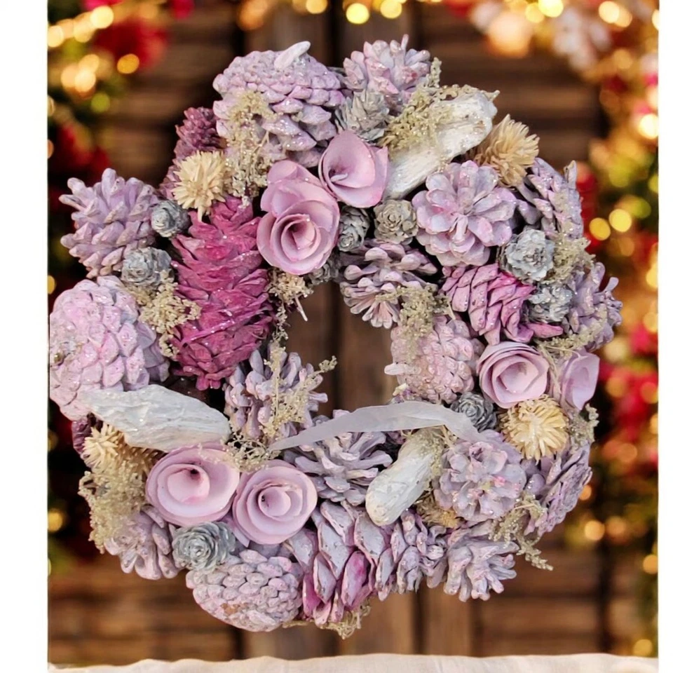 Blush Door Wreath Handcrafted with Real Pinecones Dried Florals&Rose Details 12" - Image 1 of 4