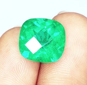 Loose Gemstone Natural Green Emerald Transparent 10 Ct Certified Cushion Cut GA3 - Picture 1 of 14