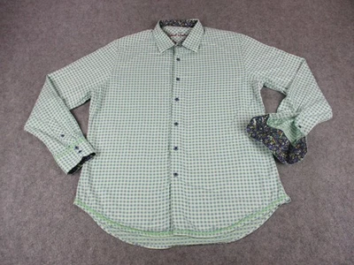Robert Graham Shirt Mens XL Green Blue Check Classic Fit Floral Flip Cuff Trim - Image 1 of 4