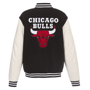 NBA Chicago Bulls Reversible Fleece Jacket PVC Sleeves Embroidered Logos JHD - Picture 1 of 6