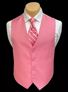 Men's Jean Yves Coral Pink Tuxedo Vest & Striped Tie Wedding Groom Prom 2XL - Picture 1 of 4