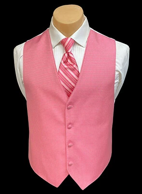 Men's Jean Yves Coral Pink Tuxedo Vest & Striped Tie Wedding Groom Prom Large L - Image 1 of 4
