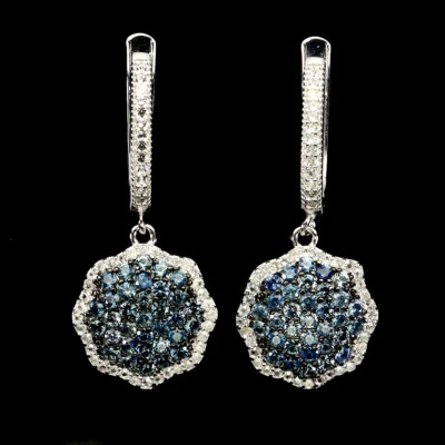 Pendientes de plata 925 redondos de verano con topacio de zafiro azul joyas de piedras preciosas Foto 1 de 4