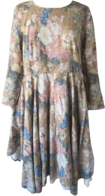 Ewa i Walla Painted Flower Print Cotton Dress w/ Pointy Hem & Eyelet Underlayer - Image 1 of 4
