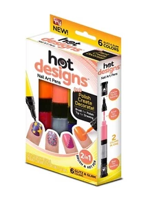 Hot Designs Glitz and Glam Nail Art Pens - 6 Color - Silver, Pink, Purple, Yello - Picture 1 of 2