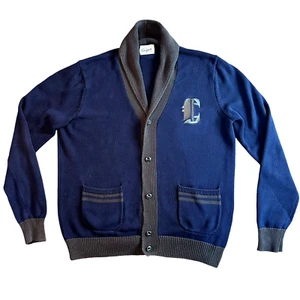 Chevignon Grandpa Sweater Cardigan Mens L Navy Blue Button Pockets Shawl Collar - Picture 1 of 11