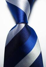 New Classic Striped Blue White  Dark Blue JACQUARD WOVEN Silk Men's Tie Necktie