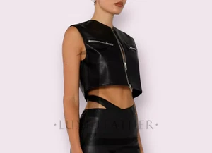 Leather Top Women 100% Genuine High Quality Soft Lambskin Leather Cropped LGBT - Picture 1 of 4