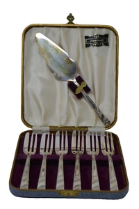 Viners of Sheffield Silverplated Silver Rose Dessert Forks Server Boxed Set B - Picture 1 of 9