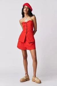 NWT FREE PEOPLE Sz 14 YOUR LOVE SHORT SUIT SET IN RED - Picture 1 of 4