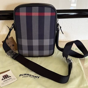 Burberry Paddy Crossbody IP Check Bag, Navy/Red with black leather NWT - Picture 1 of 14