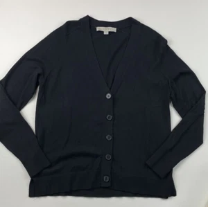 LOFT Cardigan Womens Small Black Buttons Lightweight Stretch Long Sleeve V-Neck - Picture 1 of 9