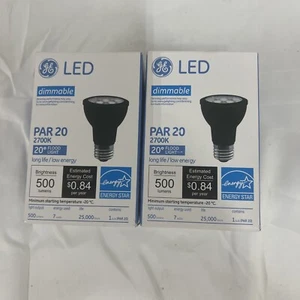 QTY 2 GE PAR20 DIMMABLE NARROW FLOOD LED LIGHT BULB - 7 WATT - 500 Lumen - Picture 1 of 1