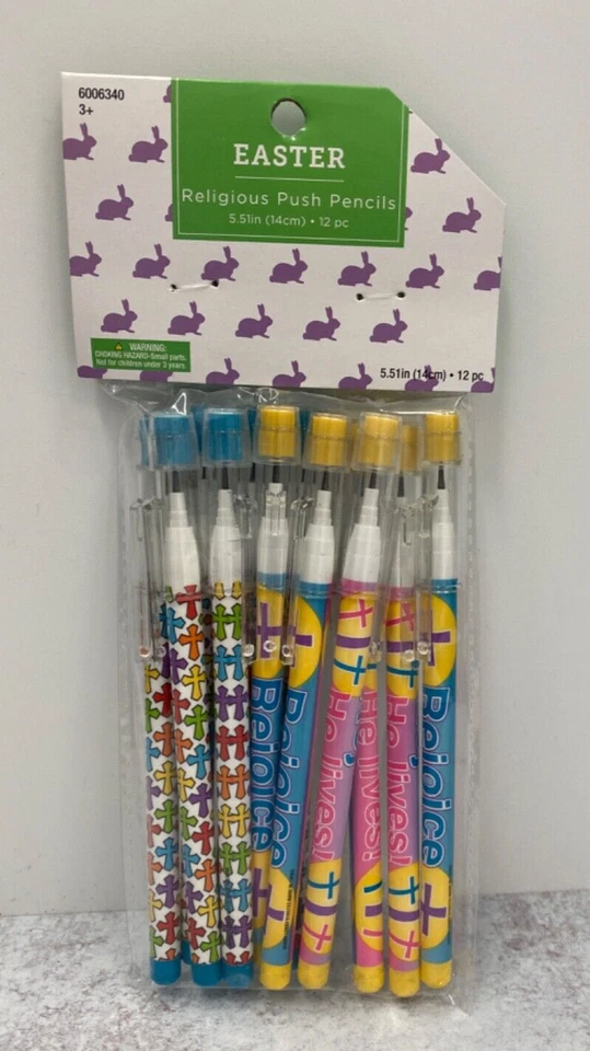 12 Lápices de Punto de Empuje Religiosos de Pascua Cestas de Pascua Escuela Dominical Foto 1 de 2