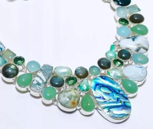 Karibik Abalone Muschel, Baum Achat Edelstein Silber Schmuck Halskette 18" - Bild 1 von 9