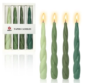 Gradient Green Spiral Taper Candles for Home Christmas Dinner Candles Set of 4 - Picture 1 of 8