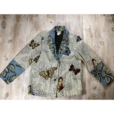 Бабочка гобелен куртка цветочный печать Cottagecore бабушка на пуговицах средний - Изображение 1 из 4