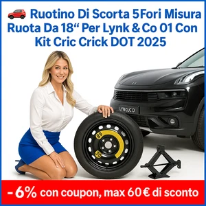🚗 Ruotino di Scorta 18" Lynk & Co 01 DOT 2025 ✅ Kit con Cric Omaggio 5 Fori - Imagen 1 de 7