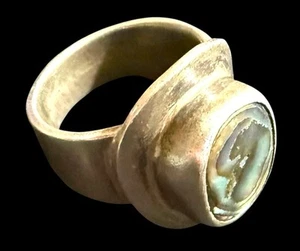 Vintage Sterlingsilber schwerer klobiger Abalone Ring Größe 7,5 M/F 17 g. Mexiko? SCHÖN - Bild 1 von 6