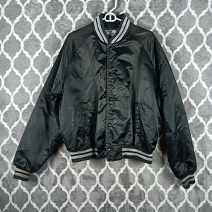 Vintage Chalk Line Jacket Mens XL Black Satin Bomber Snap Front Made USA 90s - Picture 1 of 16