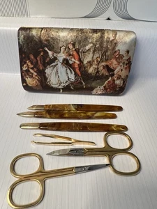 Vintage Maniküre Set Made in Italy Etui Florentiner Waschtisch Gold Italienisch - Bild 1 von 13