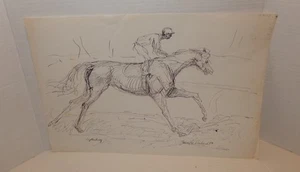 1974 Jennifer Rowland Pferderennen Zeichnung Original Reitsport Kunstwerk 12x18 - Bild 1 von 12