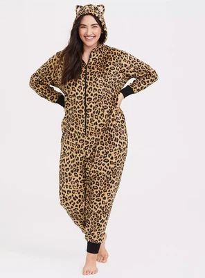 Lounge feminino de lã tórrida comprimento total orelha de gato leopardo peça única 0/00 10-14 novo sem etiquetas - Imagem 1 de 4