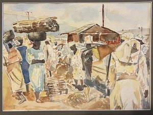 Olaf Olaffson; Original Aquarell von 1941 mit Darstellung einer n. afrikanischen Straßenszene - Bild 1 von 4