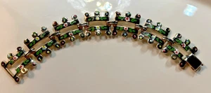 1950’s Marino Italian Enamel Link Bracelet Black Green Floral Millefiori Style - Bild 1 von 7