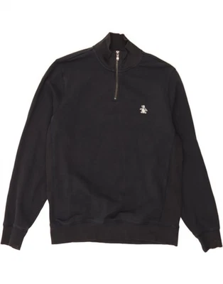 PENGUIN Hombres Cremallera Cuello Sudadera Jersey Mediano Azul Marino Algodón CB06 Foto 1 de 3