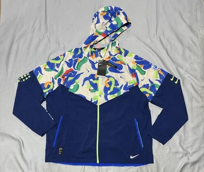 Jaqueta de corrida Nike masculina XL azul Kelly Anna AIR com capuz estampa repelente embalável - Imagem 1 de 4