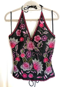 AFTERSHOCK SIZE XS BEAUTIFUL EMBROIDERED BEADED SEQUIN SILK BUSTIER TOP BNWOT - Picture 1 of 2