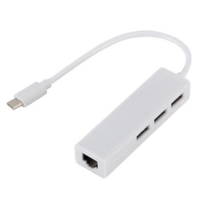 USB C auf 3 x USB A und RJ45 Ethernet Lan Adapter Hub Kabel Mac  - Bild 1 von 4