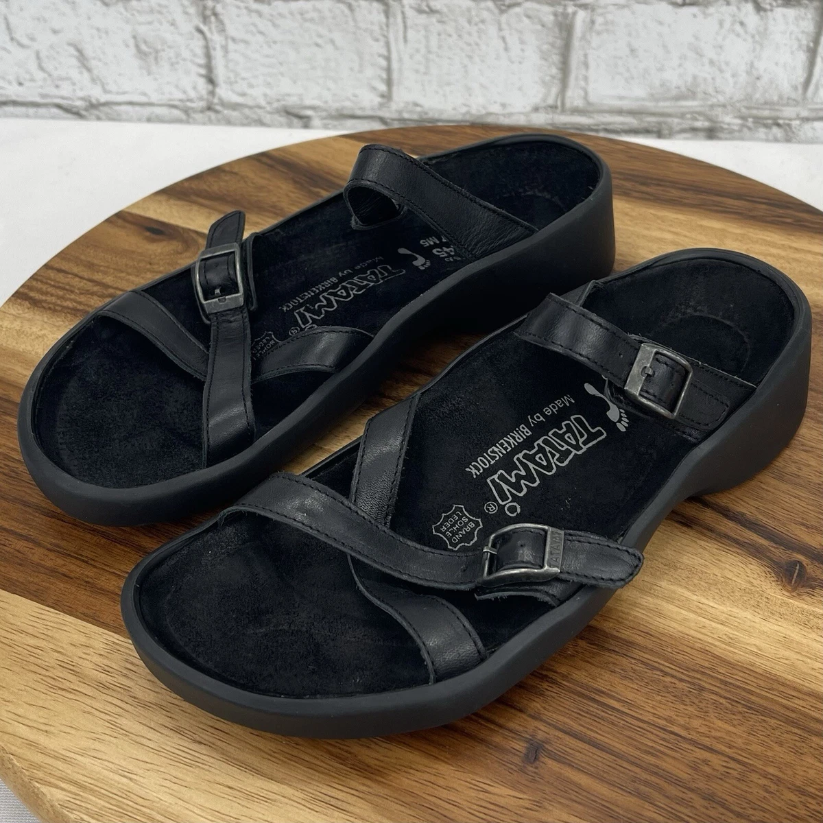 Tatami Birkenstock Womens 7 / 38 Narrow Black Leather Strappy Slip